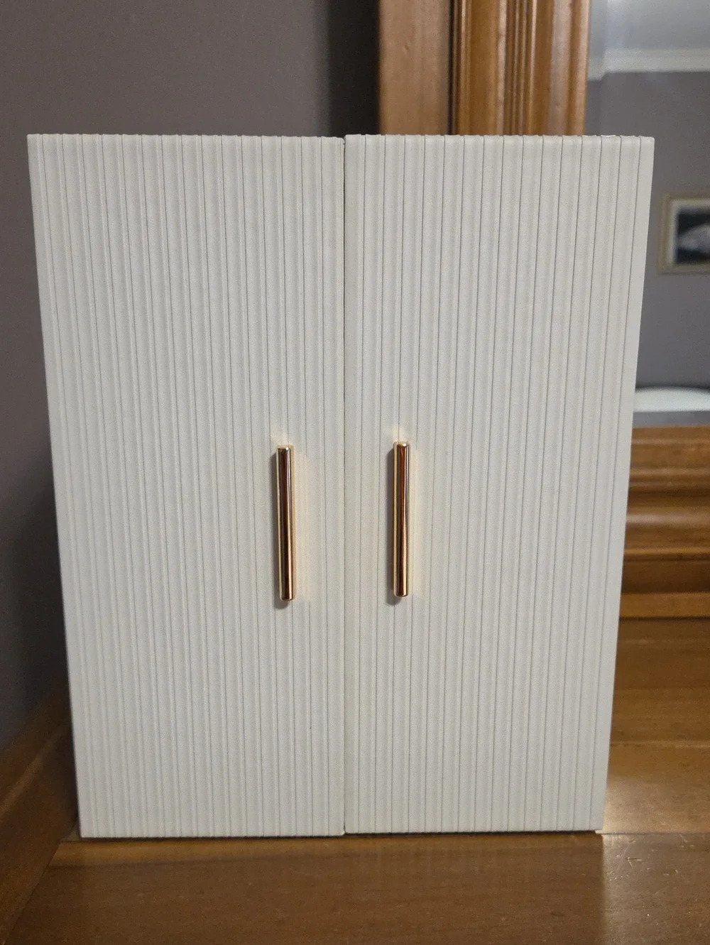 White Ribbed Storage Cabinet with Gold Handles - Home Storage & Organization